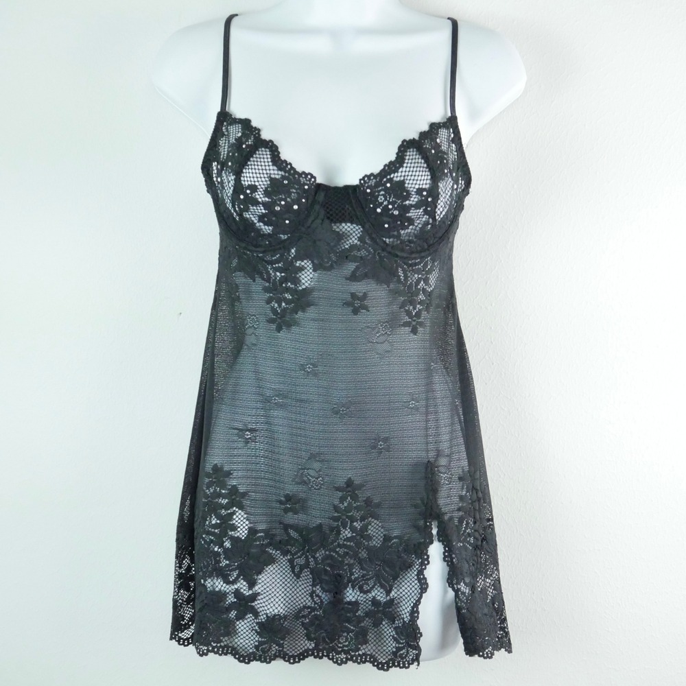 Victorias Secret Vintage Y2K Black Lace Babydoll Coquette Sheer Lace Gothic S